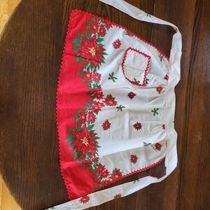 Vintage Christmas holiday apron, poinsettias